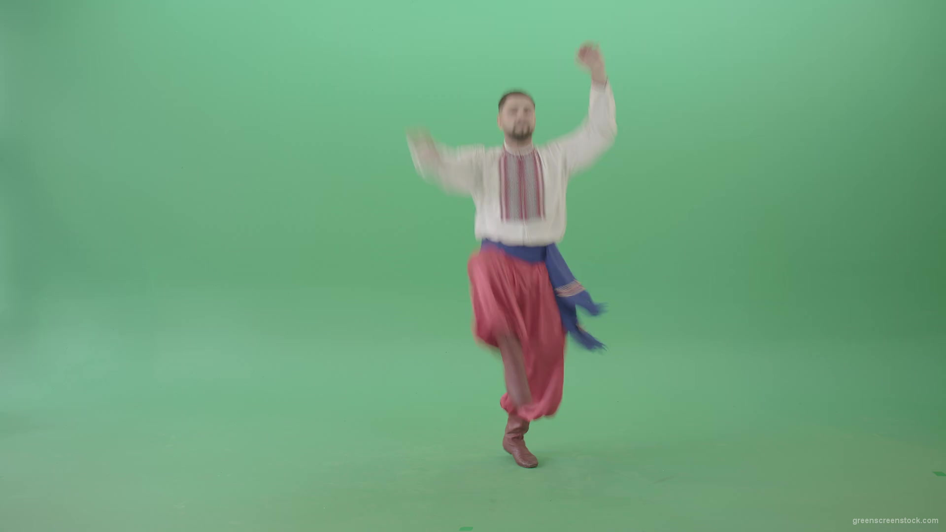 Slavic-Ukraine-folk-dance-by-UA-Cossack-man-jumping-isolated-on-Green-Background-4K-Video-Footage-1920_007 Green Screen Stock