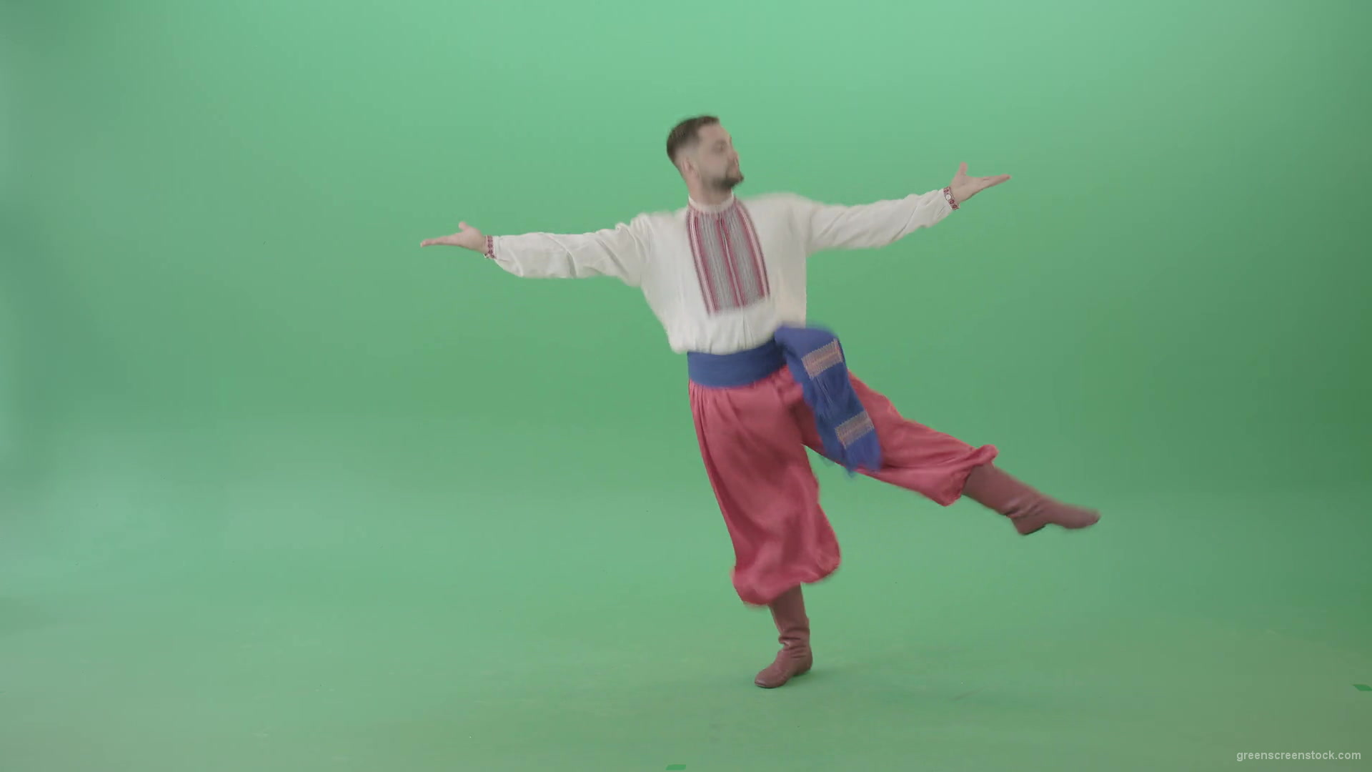 Slavic-Ukraine-folk-dance-by-UA-Cossack-man-jumping-isolated-on-Green-Background-4K-Video-Footage-1920_008 Green Screen Stock