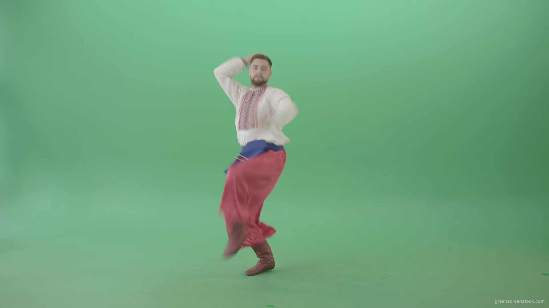 Slavic-Ukraine-folk-dance-by-UA-Cossack-man-jumping-isolated-on-Green-Background-4K-Video-Footage-1920_009 Green Screen Stock
