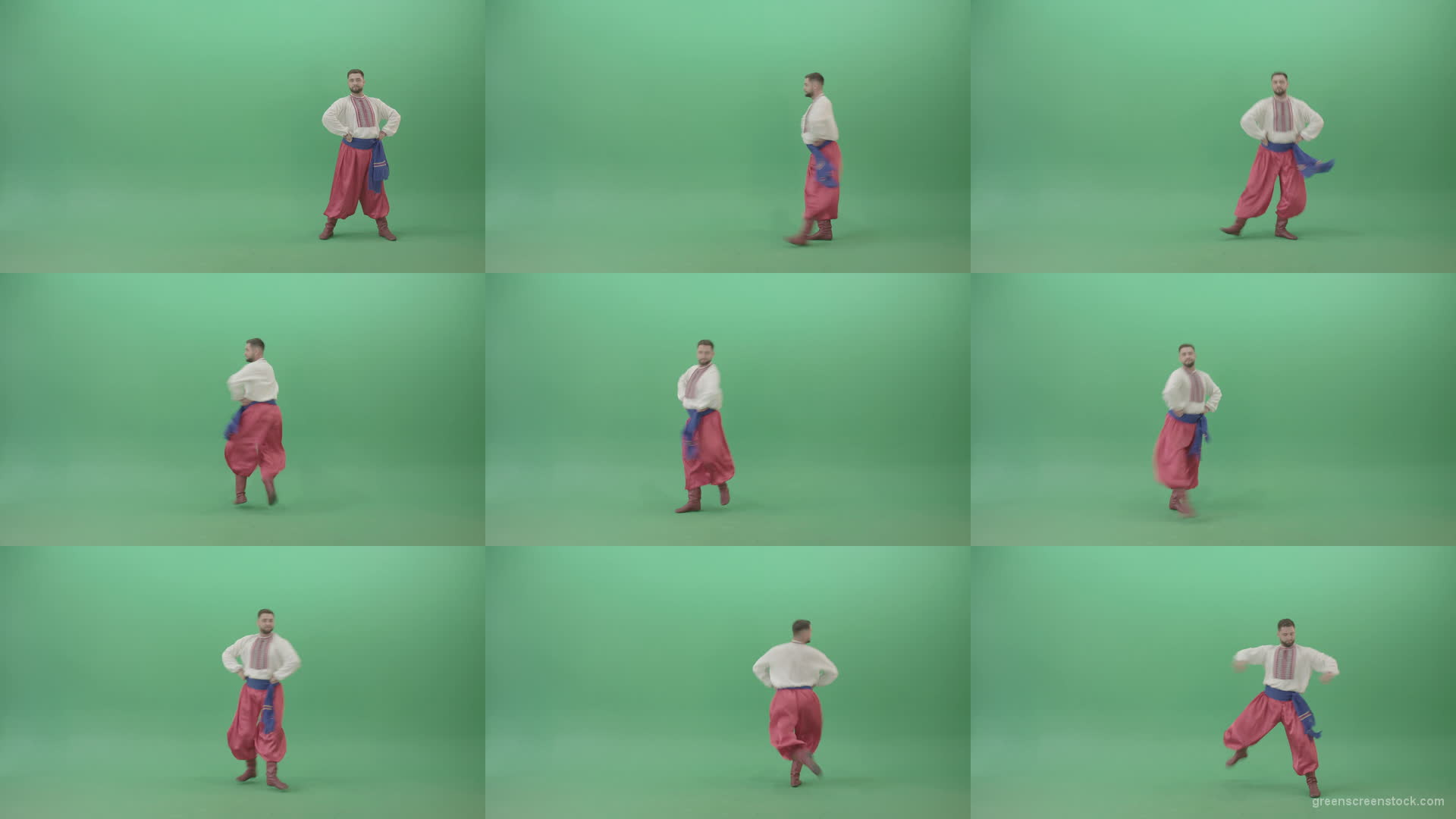 Slavic-dancing-man-dance-hopak-in-national-ukraine-costume-isolated-on-green-screen-1920 Green Screen Stock