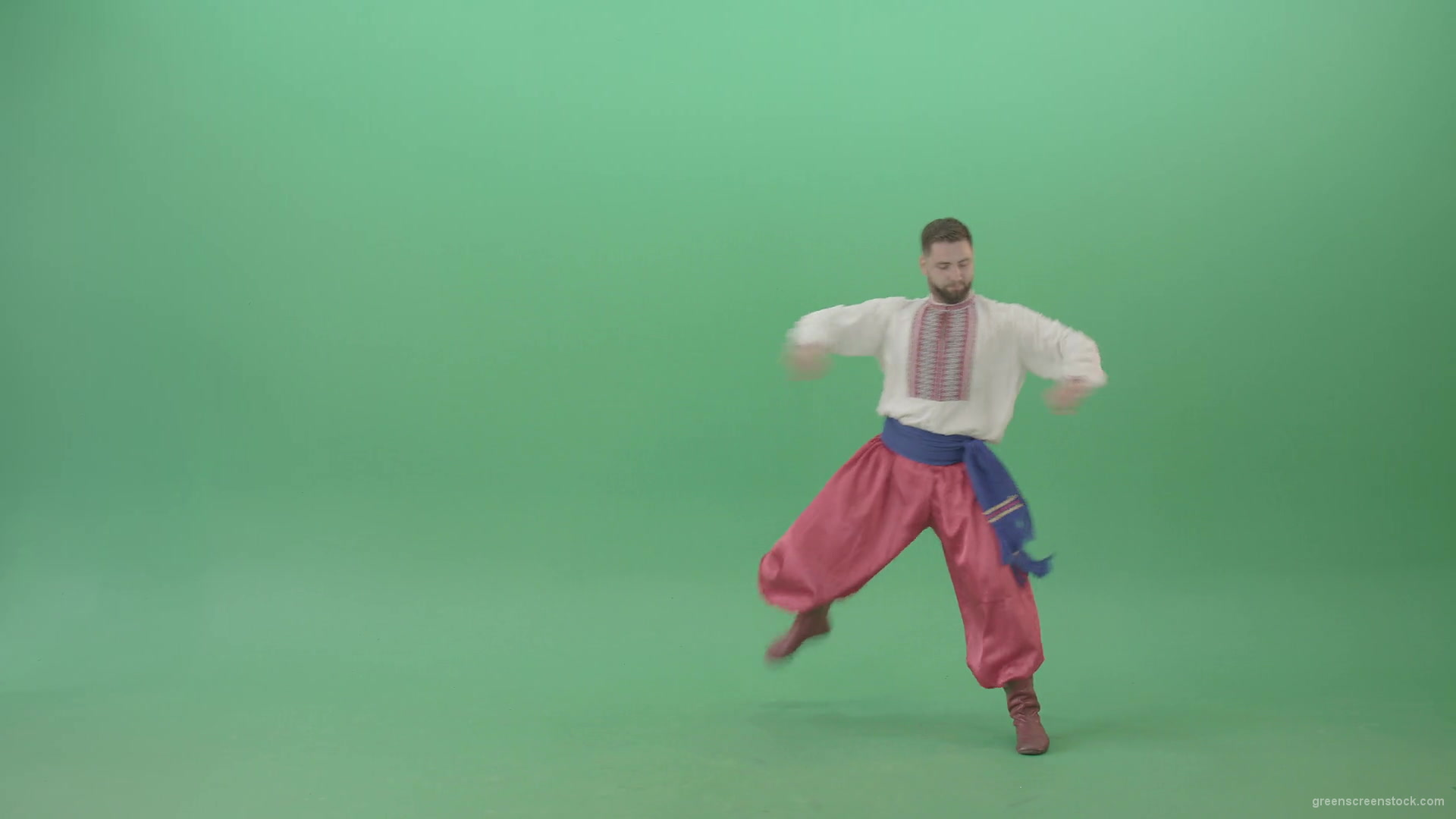 Slavic-dancing-man-dance-hopak-in-national-ukraine-costume-isolated-on-green-screen-1920_009 Green Screen Stock