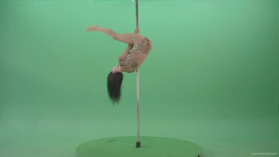 vj video background Adult-female-model-sport-girl-in-leopard-underwear-spinning-on-pilon-over-Green-Screen-4K-Video-Footage-1920_003