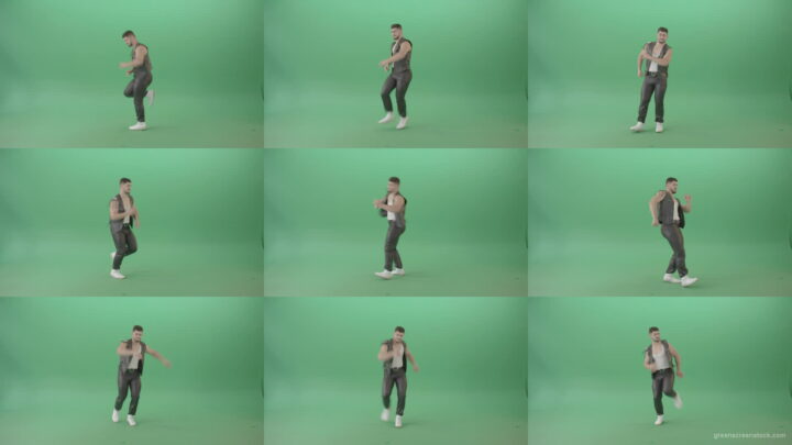 Angry-caucasian-Man-in-Black-leather-costume-dancing-Pop-Moves-on-Green-Screen-4K-Video-Footage-1920 Green Screen Stock