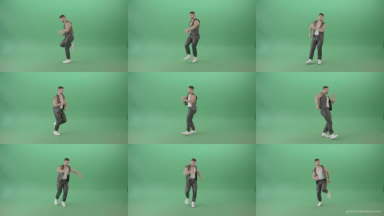 Angry-caucasian-Man-in-Black-leather-costume-dancing-Pop-Moves-on-Green-Screen-4K-Video-Footage-1920 Green Screen Stock