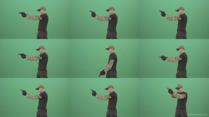 Army-Man-Assassin-shooting-with-small-gun-isolated-on-green-screen-4K-Video-Footage-1920 Green Screen Stock