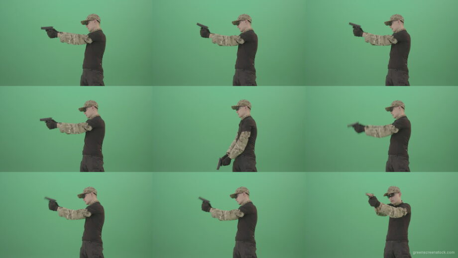 Army-Man-Assassin-shooting-with-small-gun-isolated-on-green-screen-4K-Video-Footage-1920 Green Screen Stock