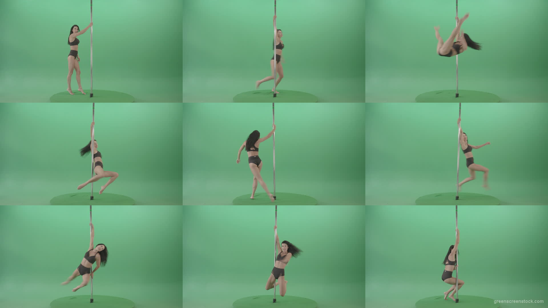 Artistic-gymnast-model-showing-strip-pole-dance-element-on-green-screen-4K-Video-Footage-1920 Green Screen Stock