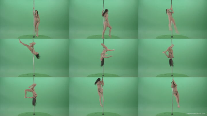 Athletic-sexy-female-model-spinning-on-pilon-in-jaguar-skin-underwear-dancing-pole-dance-on-Green-Screen-4K-Video-Footage-1920 Green Screen Stock
