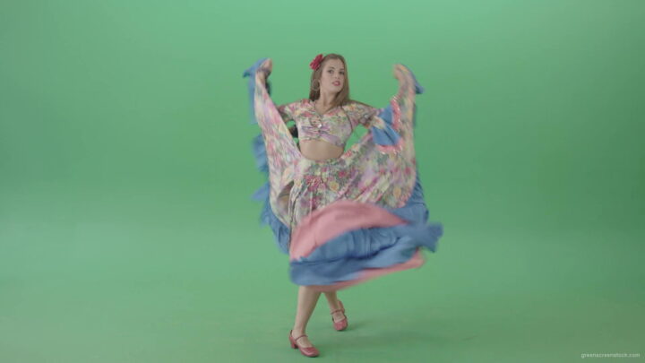 Balkan-Gipsy-Girl-spinning-and-dance-isolated-on-Green-Screen-4K-Video-Footage-1920_009 Green Screen Stock