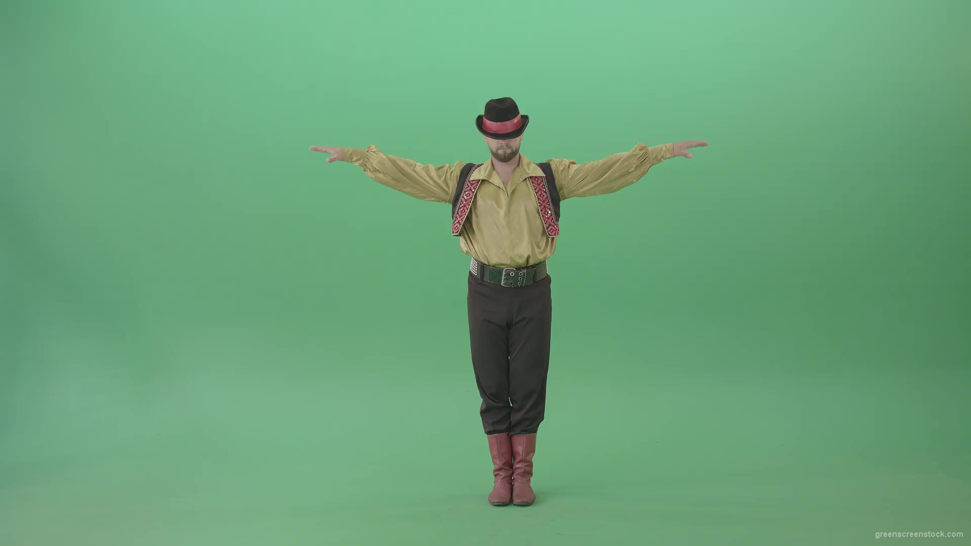 Balkan-Gipsy-Man-dancing-and-jump-isolated-on-green-screen-4K-30-fps-Video-Footage-1920_001 Green Screen Stock