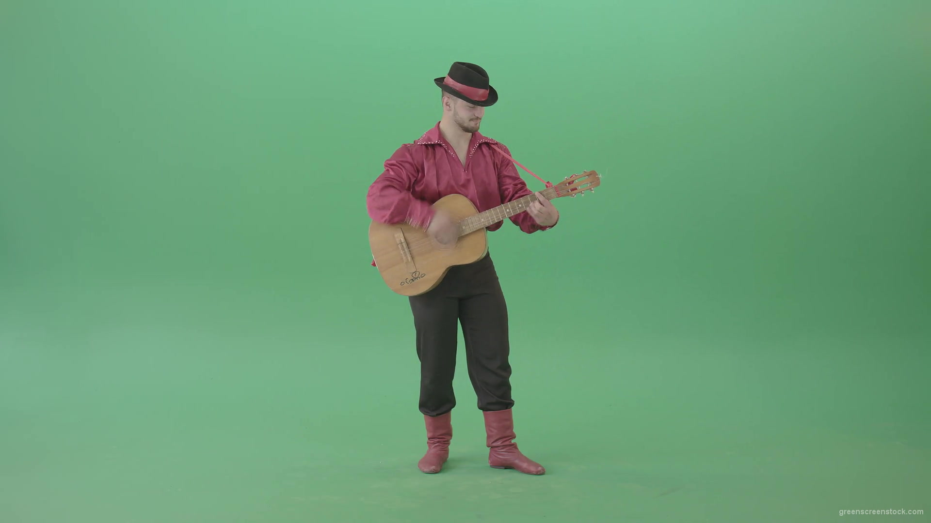 Balkan-Gipsy-man-in-red-shirt-playing-guitar-isolated-on-green-screen-4K-Video-Footage-1920_002 Green Screen Stock