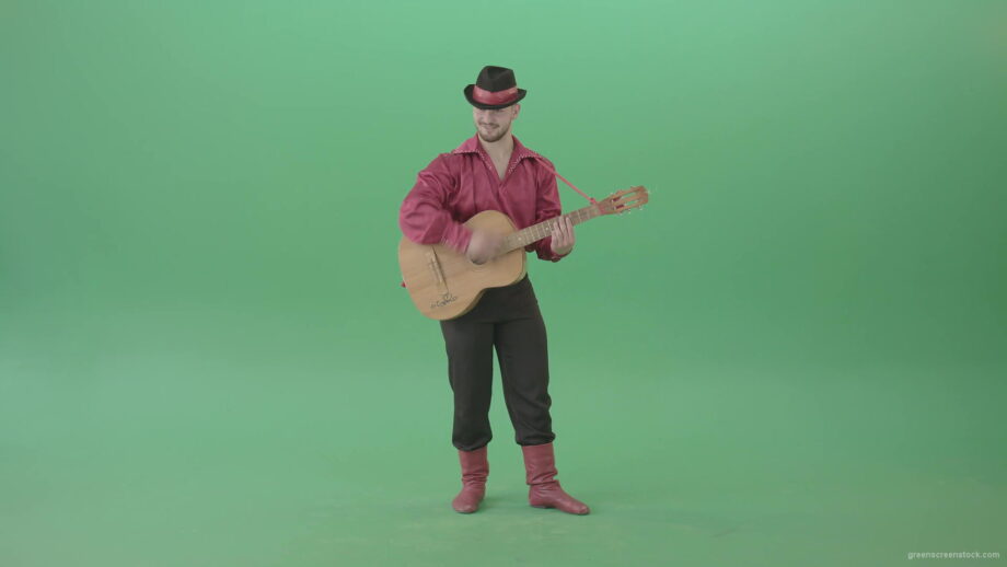 vj video background Balkan-Gipsy-man-in-red-shirt-playing-guitar-isolated-on-green-screen-4K-Video-Footage-1920_003