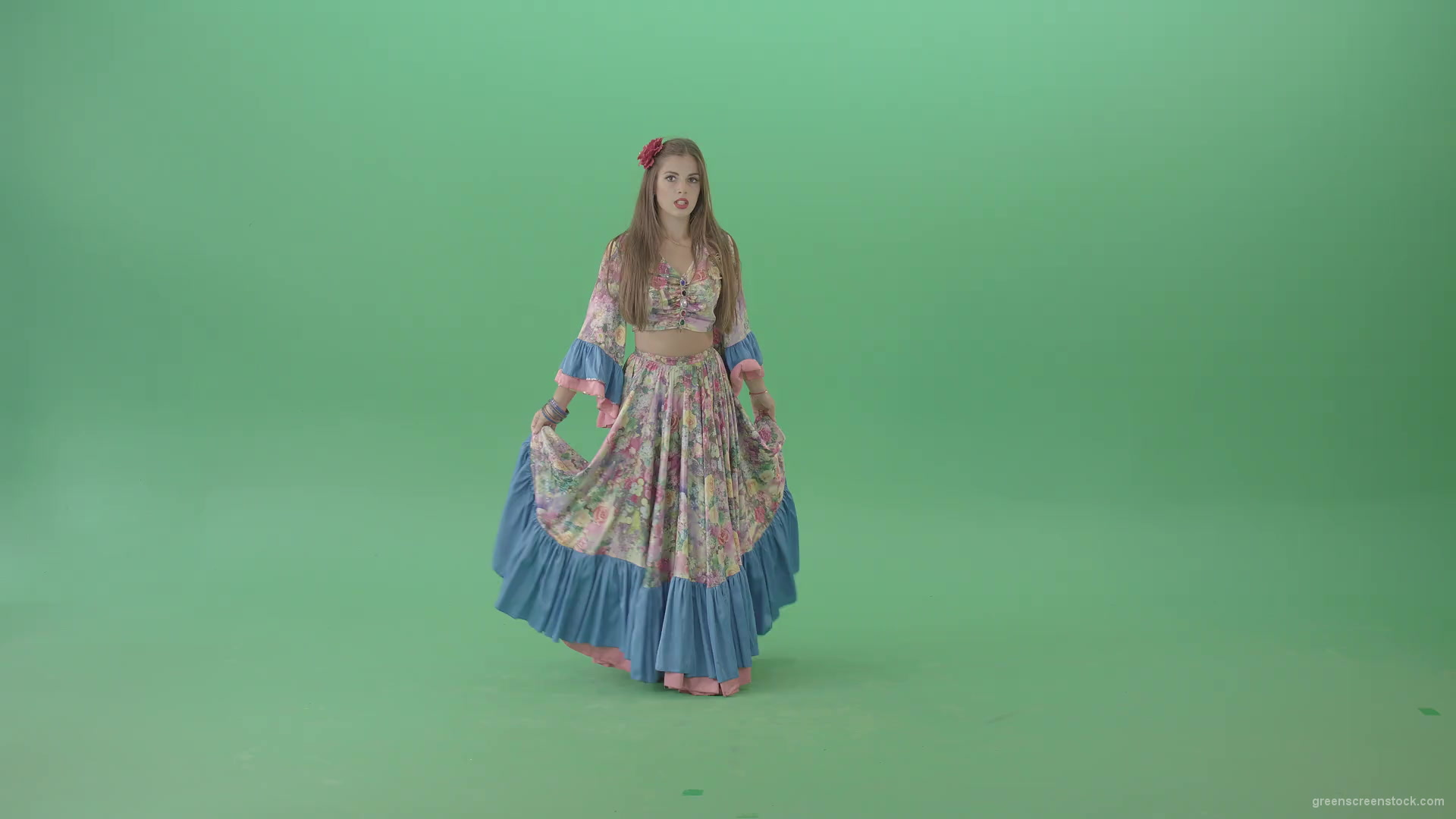 Balkan-roma-girl-waving-gypsy-dress-and-dancing-isolated-on-green-screen-4K-Video-Footage-1-1920_001 Green Screen Stock
