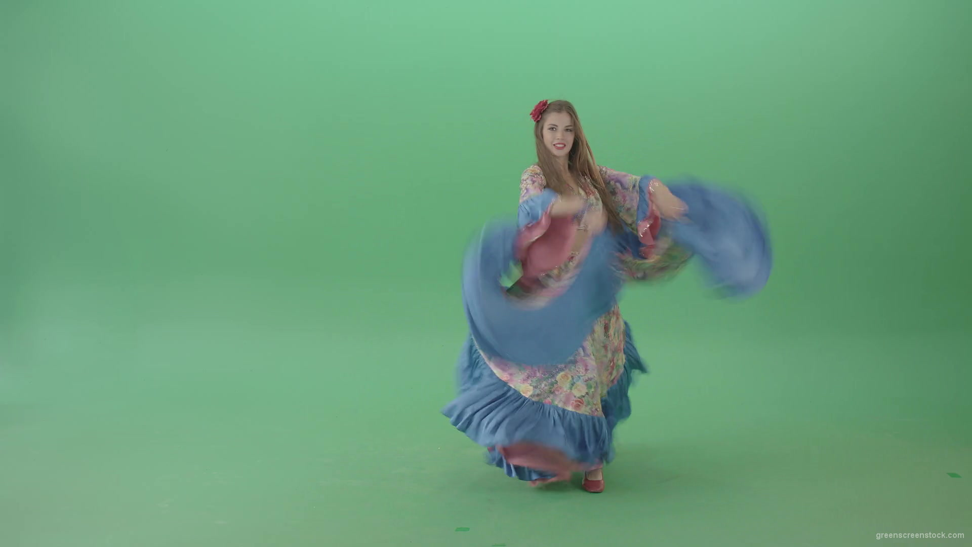 Balkan-roma-girl-waving-gypsy-dress-and-dancing-isolated-on-green-screen-4K-Video-Footage-1-1920_005 Green Screen Stock