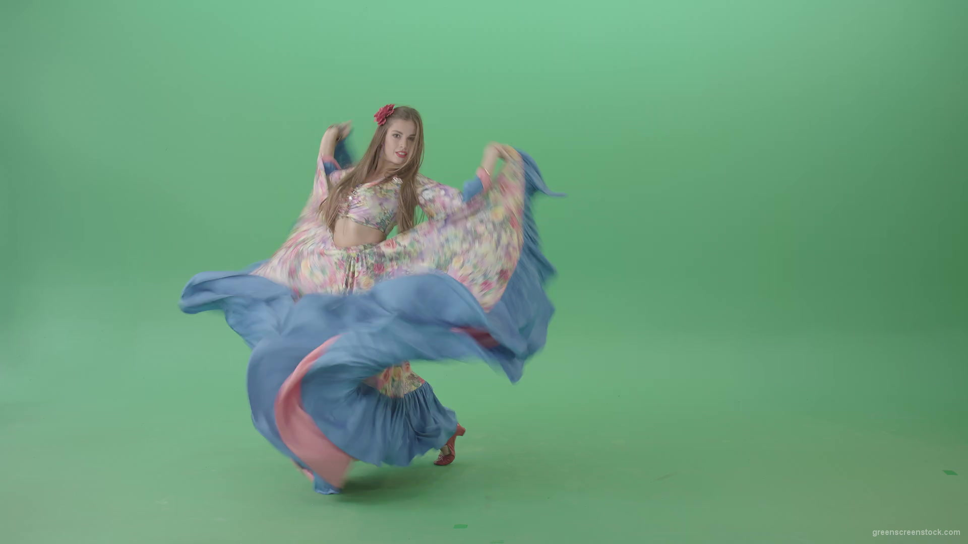 Balkan-roma-girl-waving-gypsy-dress-and-dancing-isolated-on-green-screen-4K-Video-Footage-1-1920_009 Green Screen Stock