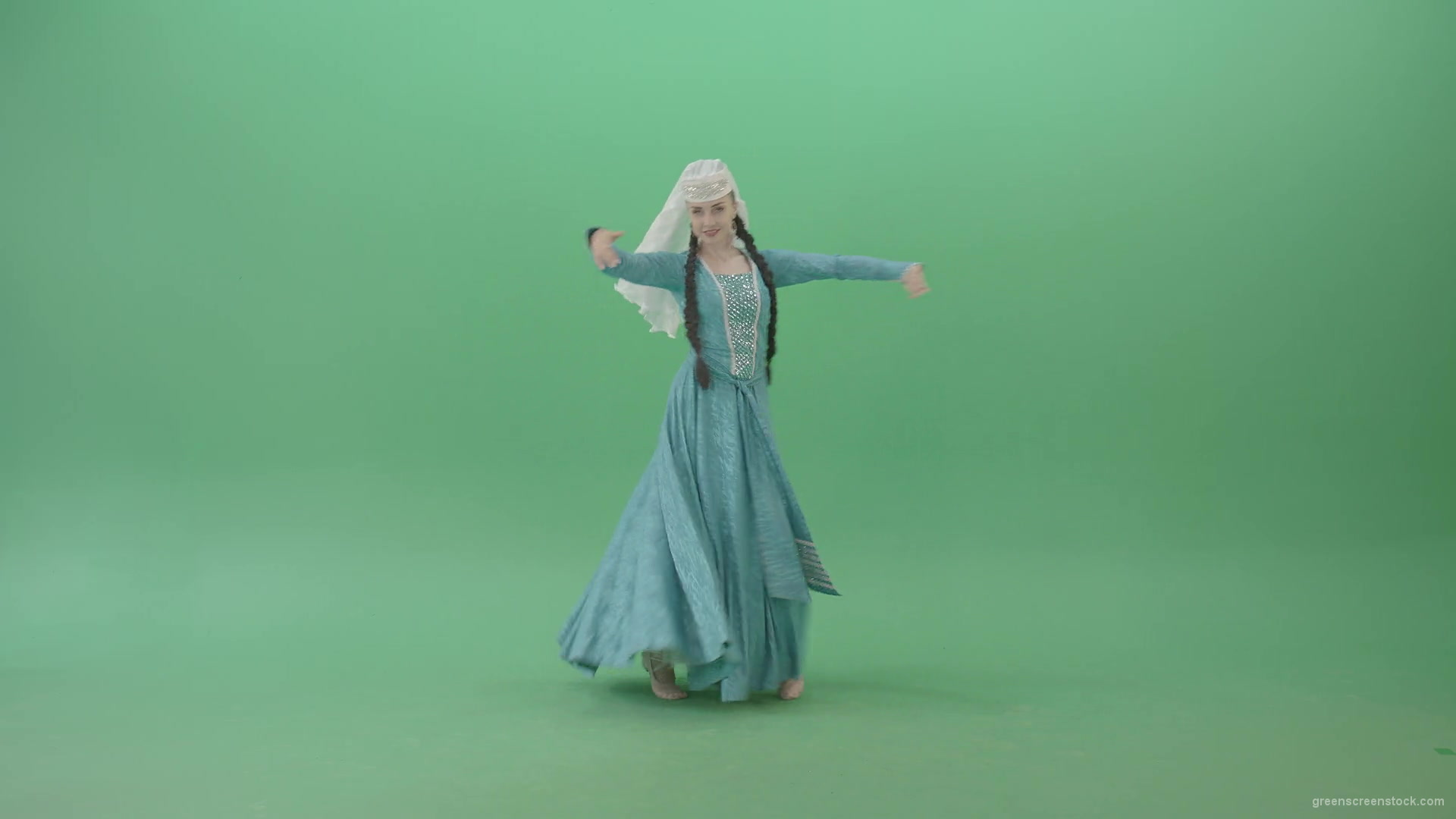 Beautiful-elegant-Woman-in-Blue-Dress-dancing-Perkhuli-oriental-dance-on-Green-Screen-4K-Video-Clip-1920_009 Green Screen Stock