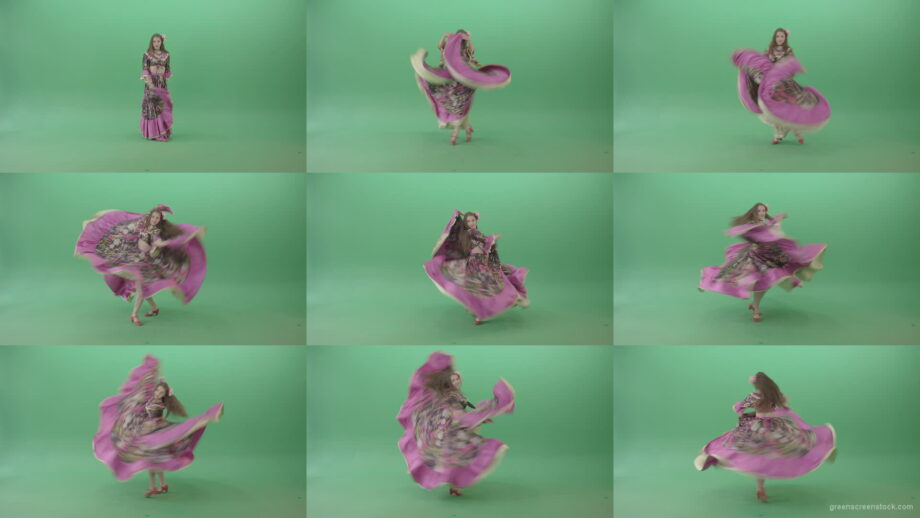 Beautiful-girl-in-balkan-pink-dress-dancing-gypsy-folk-dance-isolated-on-green-screen-4K-Video-Clip-1920 Green Screen Stock