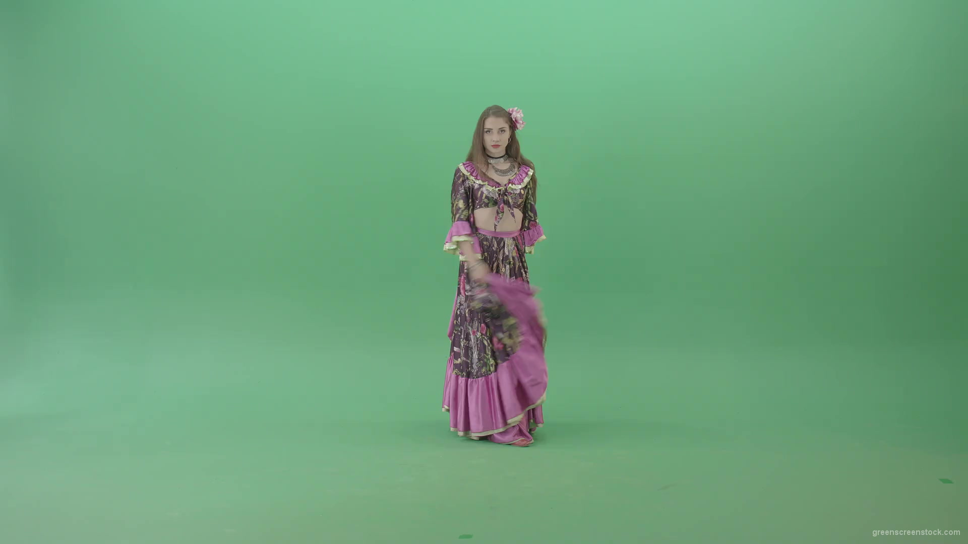 Beautiful-girl-in-balkan-pink-dress-dancing-gypsy-folk-dance-isolated-on-green-screen-4K-Video-Clip-1920_001 Green Screen Stock