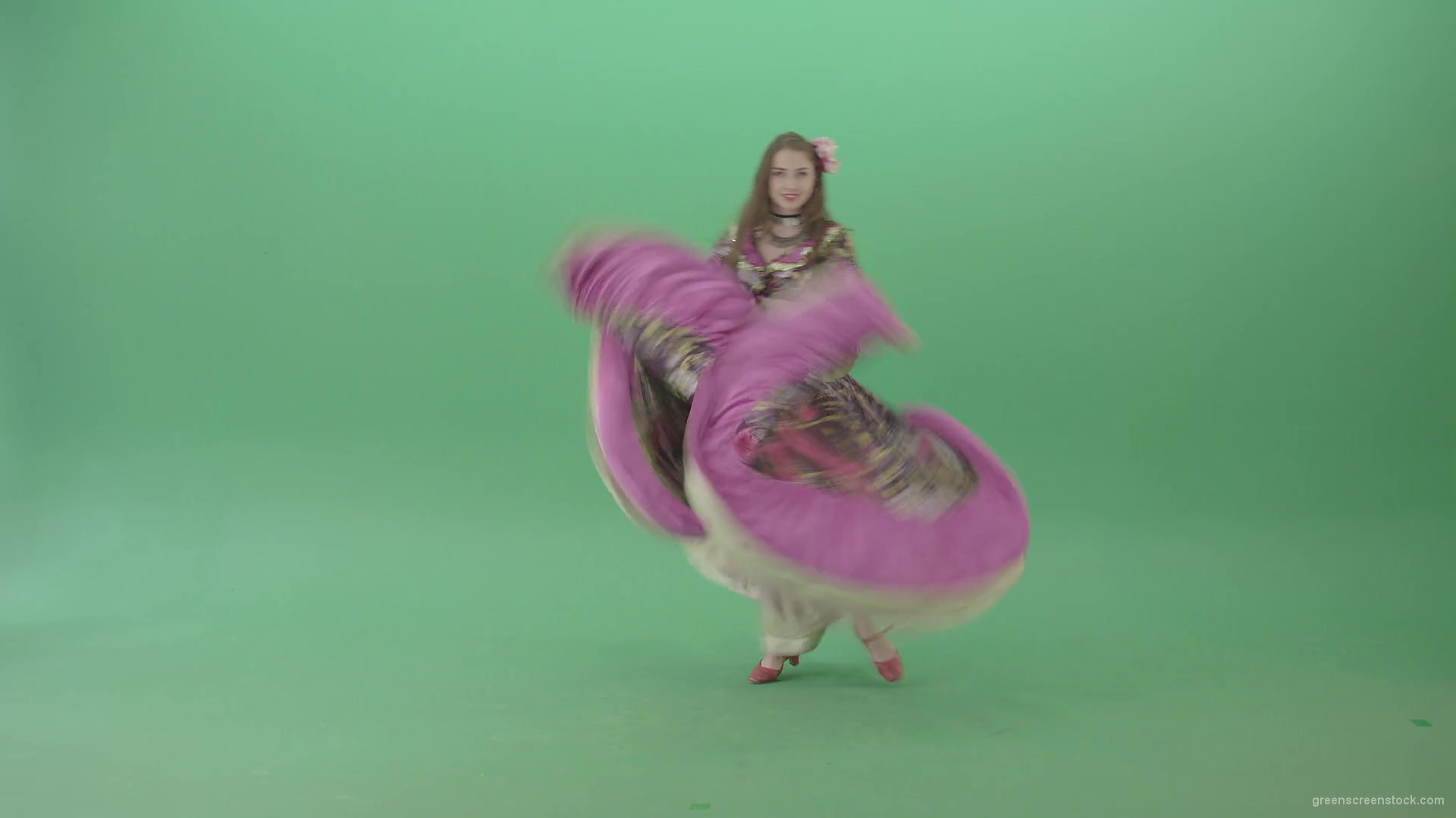 vj video background Beautiful-girl-in-balkan-pink-dress-dancing-gypsy-folk-dance-isolated-on-green-screen-4K-Video-Clip-1920_003