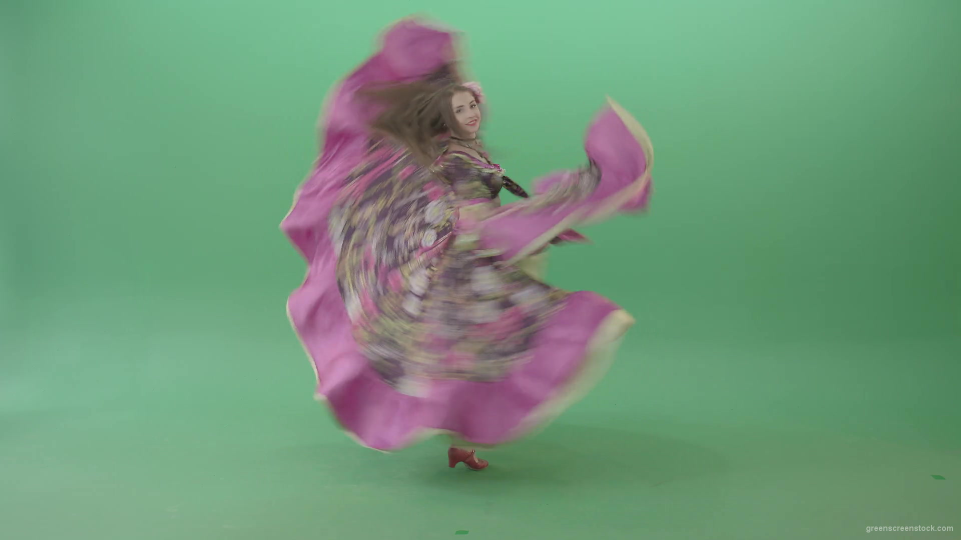 Beautiful-girl-in-balkan-pink-dress-dancing-gypsy-folk-dance-isolated-on-green-screen-4K-Video-Clip-1920_008 Green Screen Stock