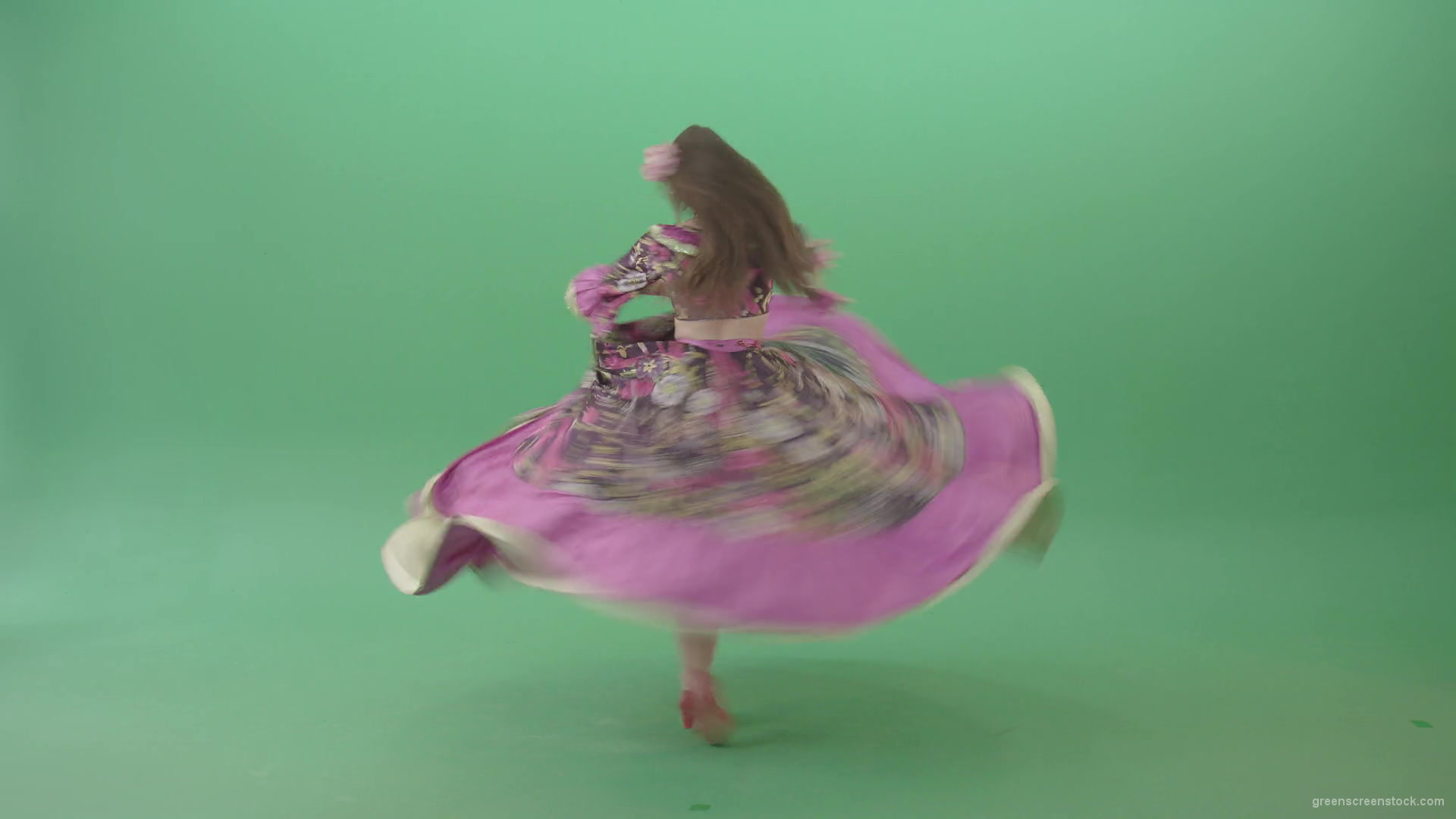 Beautiful-girl-in-balkan-pink-dress-dancing-gypsy-folk-dance-isolated-on-green-screen-4K-Video-Clip-1920_009 Green Screen Stock