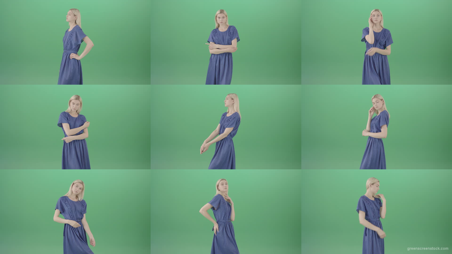 Beautiful-model-housewife-posing-on-green-screen-showing-gestures-4K-Video-Footage-1920 Green Screen Stock