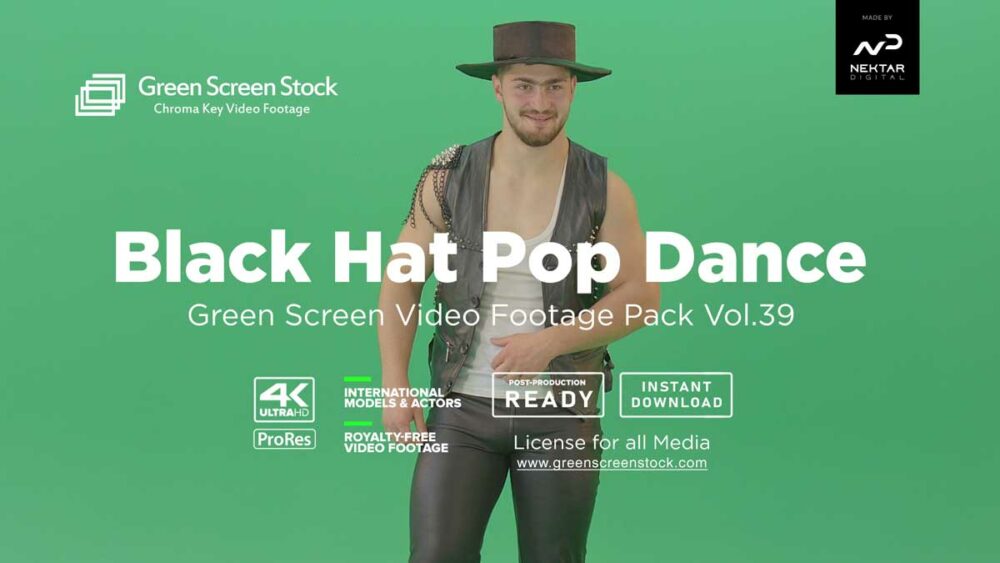 Black-Hat-Man-Pop-Dance on green scree - video footage