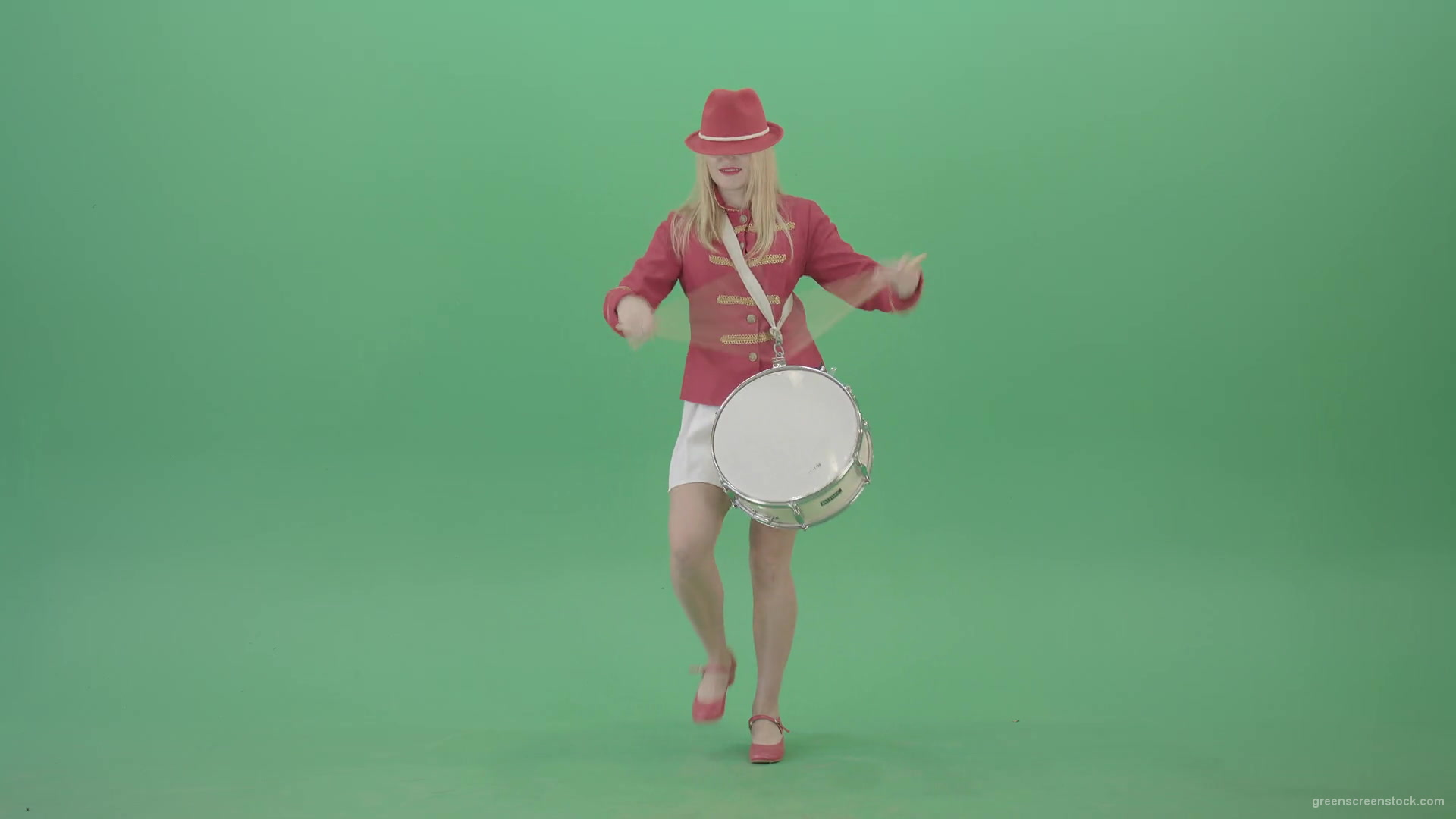 Blonde-Girl-playing-snare-drum-fast-and-marching-on-green-screen-4K-Video-Footage-1920_004 Green Screen Stock
