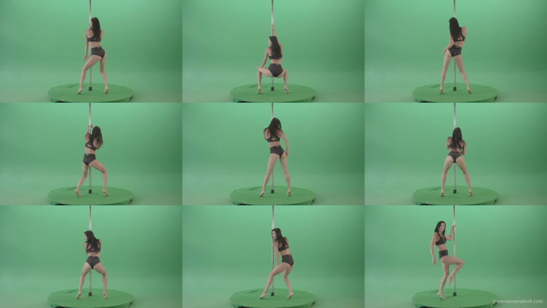 Brunette-Strip-Model-Girl-has-fun-on-dancing-pole-isolated-on-Green-Screen-4K-Video-Footage-1920 Green Screen Stock