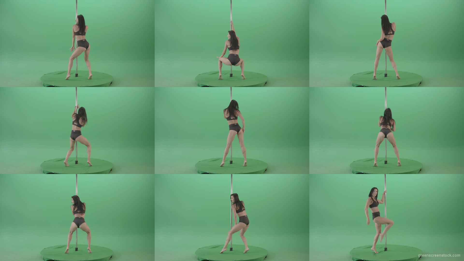 Brunette-Strip-Model-Girl-has-fun-on-dancing-pole-isolated-on-Green-Screen-4K-Video-Footage-1920 Green Screen Stock