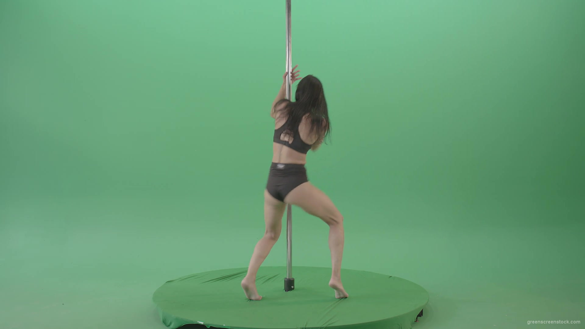 Brunette-Strip-Model-Girl-has-fun-on-dancing-pole-isolated-on-Green-Screen-4K-Video-Footage-1920_004 Green Screen Stock