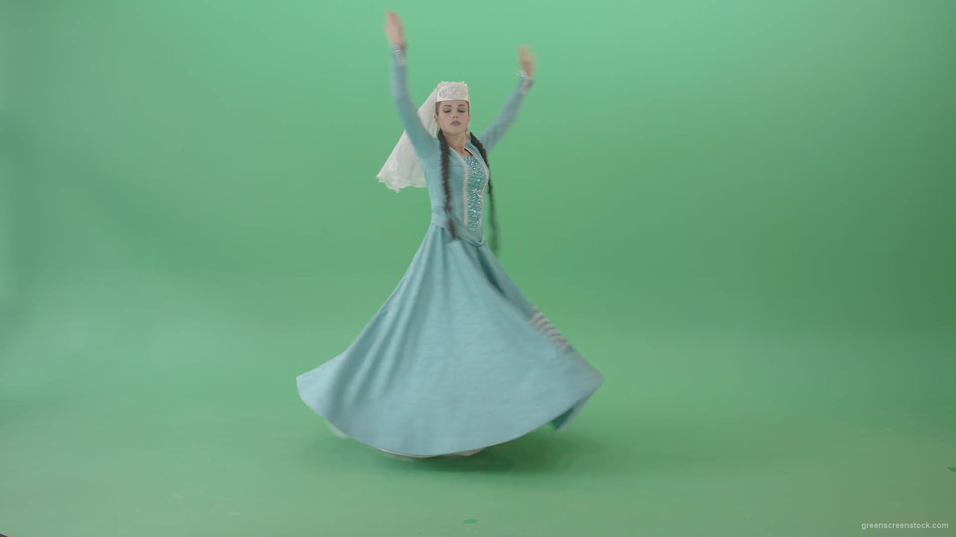 Caucasian-Girl-spinning-in-Georgian-dance-isolated-on-Green-Screen-4K-Video-Footage-1920_008 Green Screen Stock