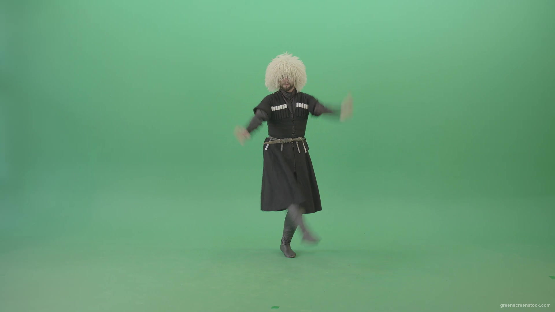Caucasian-Man-jumping-on-one-leg-in-folk-traditional-Georgia-Dance-on-Green-Screen-4K-Video-Footage-1920_002 Green Screen Stock
