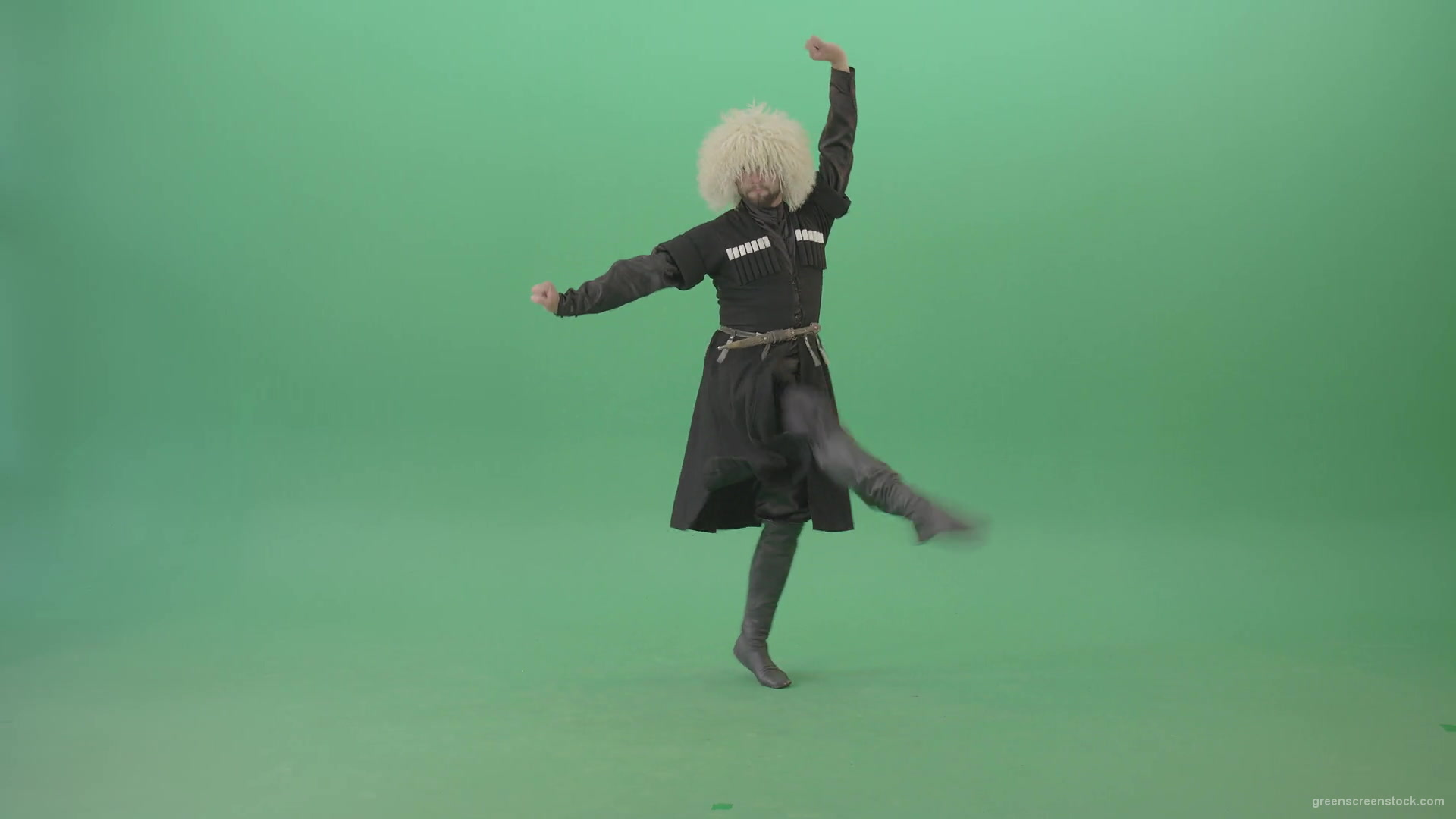 Caucasian-Man-jumping-on-one-leg-in-folk-traditional-Georgia-Dance-on-Green-Screen-4K-Video-Footage-1920_004 Green Screen Stock
