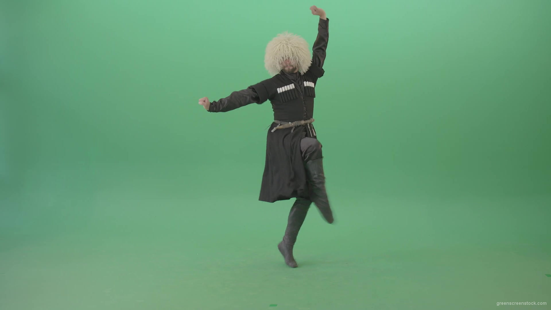 Caucasian-Man-jumping-on-one-leg-in-folk-traditional-Georgia-Dance-on-Green-Screen-4K-Video-Footage-1920_005 Green Screen Stock