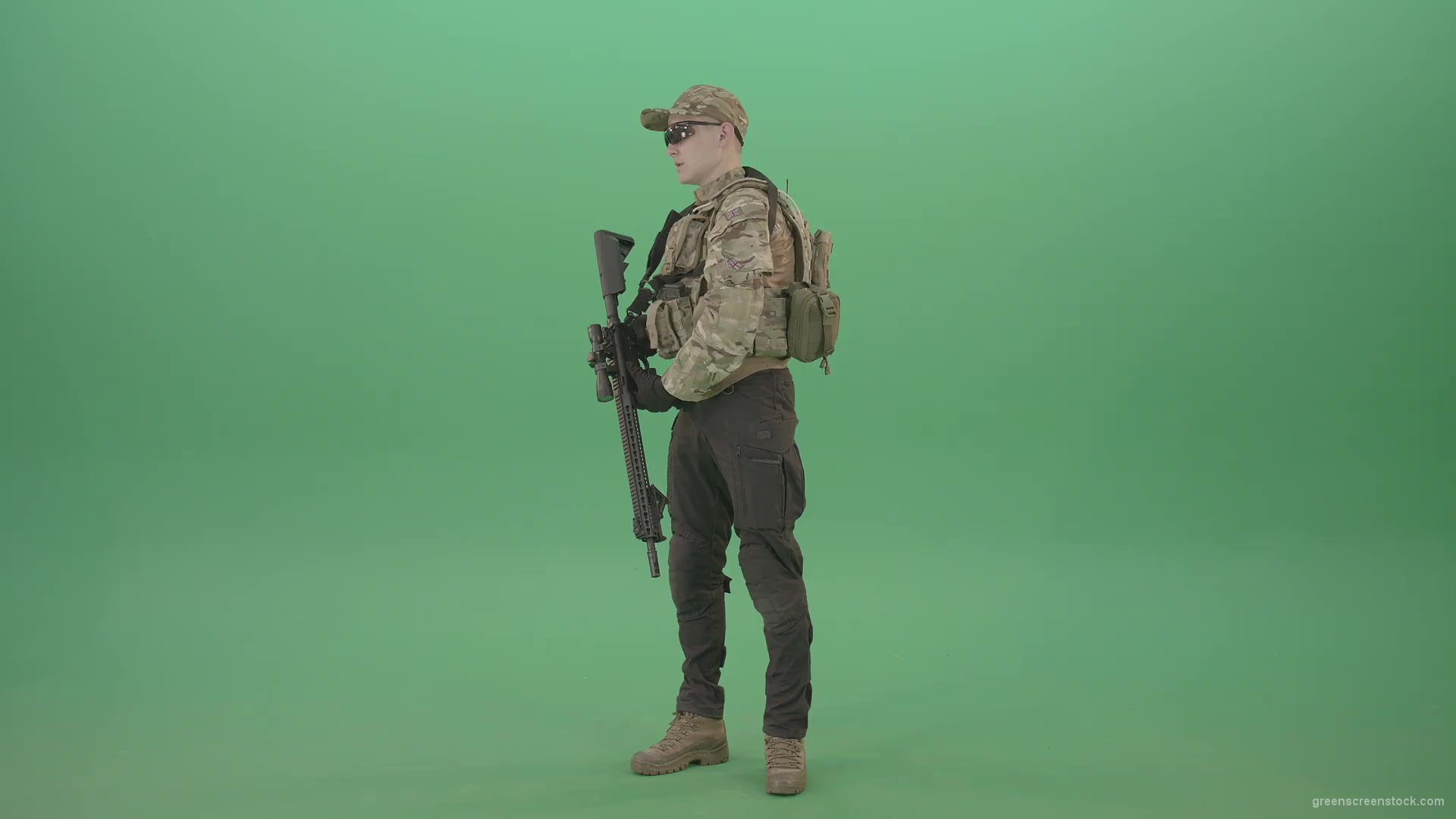 Counter-strike-army-police-man-shooting-enemy-from-machine-gun-in-Camouflage-uniform-on-green-screen-4K-Video-Footage-1920_001 Green Screen Stock