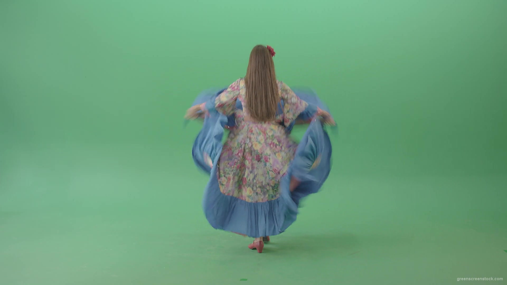 vj video background Dancing-gipsy-girl-waving-balkan-dress-from-back-view-isolated-on-green-screen-4K-Video-Stock-Footage-1920_003
