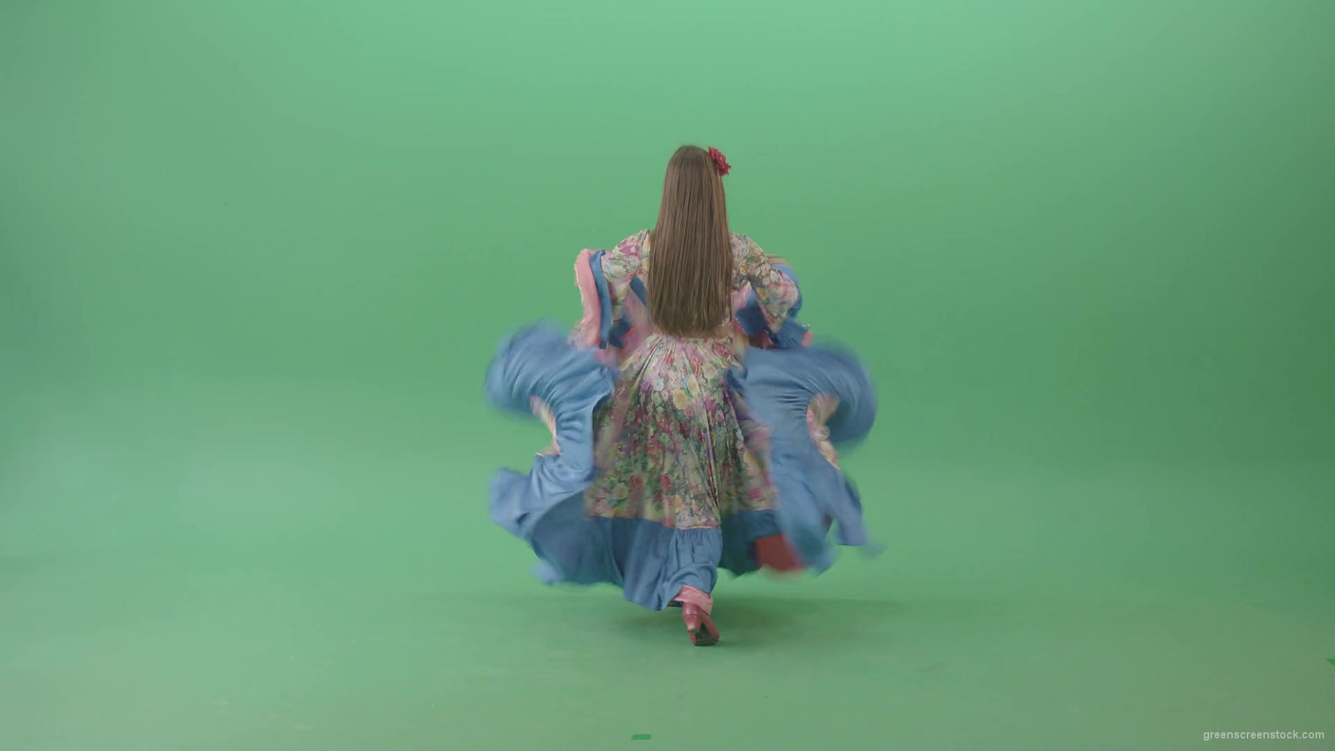 Dancing-gipsy-girl-waving-balkan-dress-from-back-view-isolated-on-green-screen-4K-Video-Stock-Footage-1920_007 Green Screen Stock