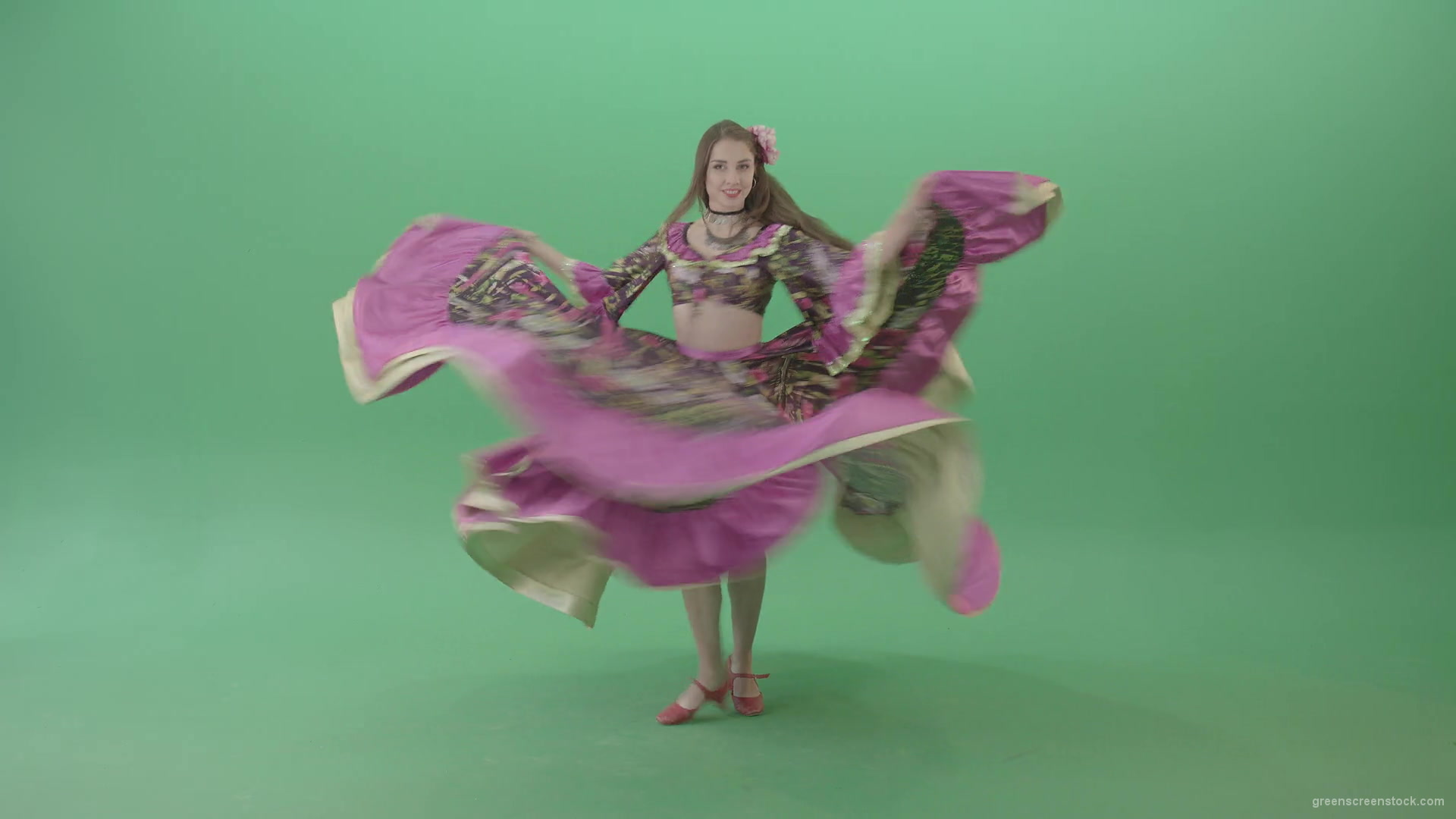 Elegant-Tzigane-romana-gypsy-balkan-women-spining-pink-dress-dancing-folk-isolated-in-green-screen-studio-4K-Green-Screen-Video-Footage-1920_009 Green Screen Stock
