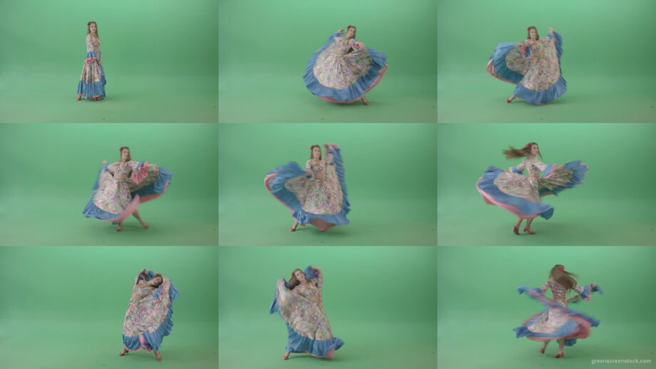Elegant-movement-by-Gypsy-girl-in-moldova-costume-isolated-on-green-screen-4K-Video-Footage-clip-1920 Green Screen Stock