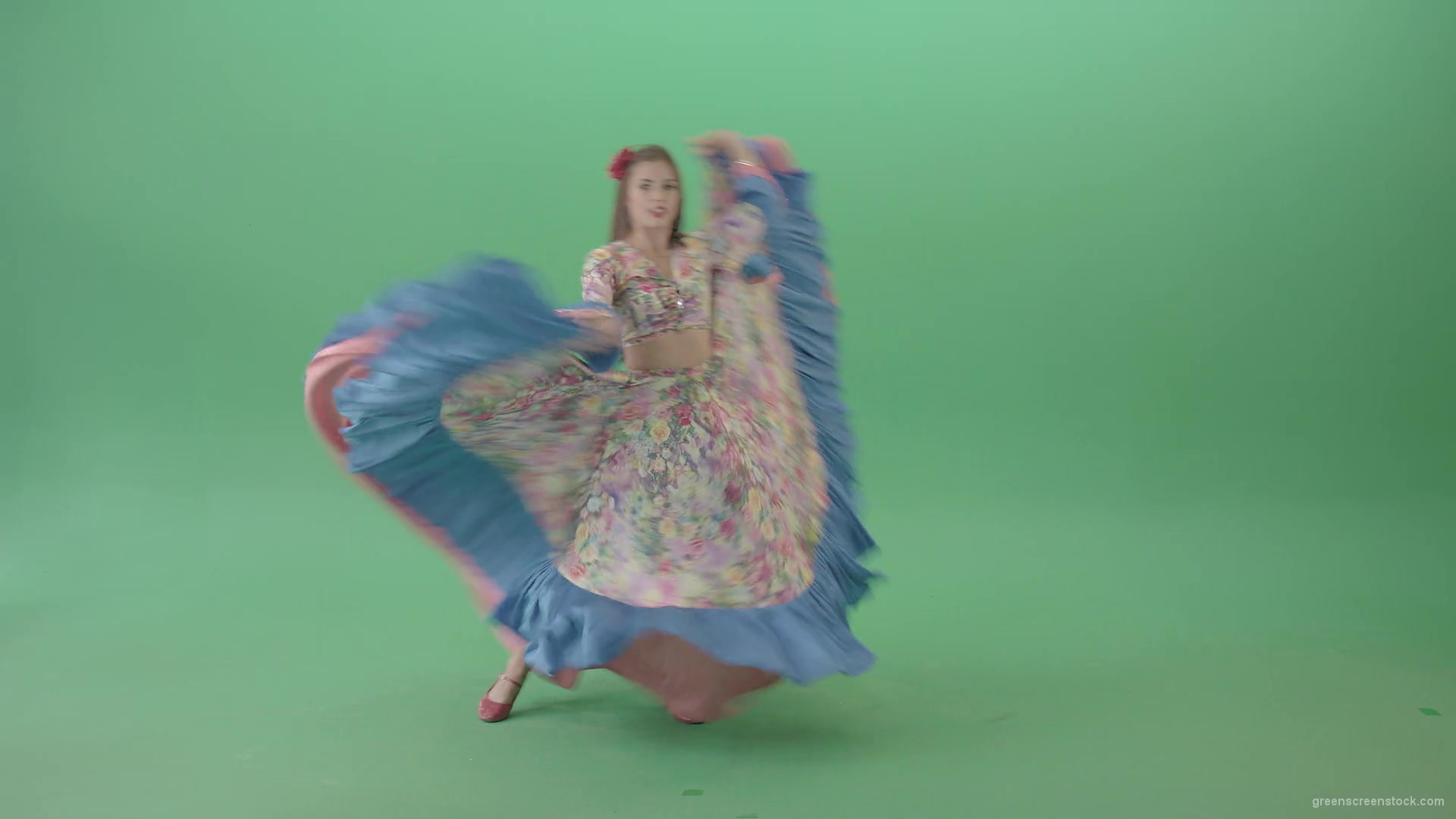 Elegant-movement-by-Gypsy-girl-in-moldova-costume-isolated-on-green-screen-4K-Video-Footage-clip-1920_005 Green Screen Stock