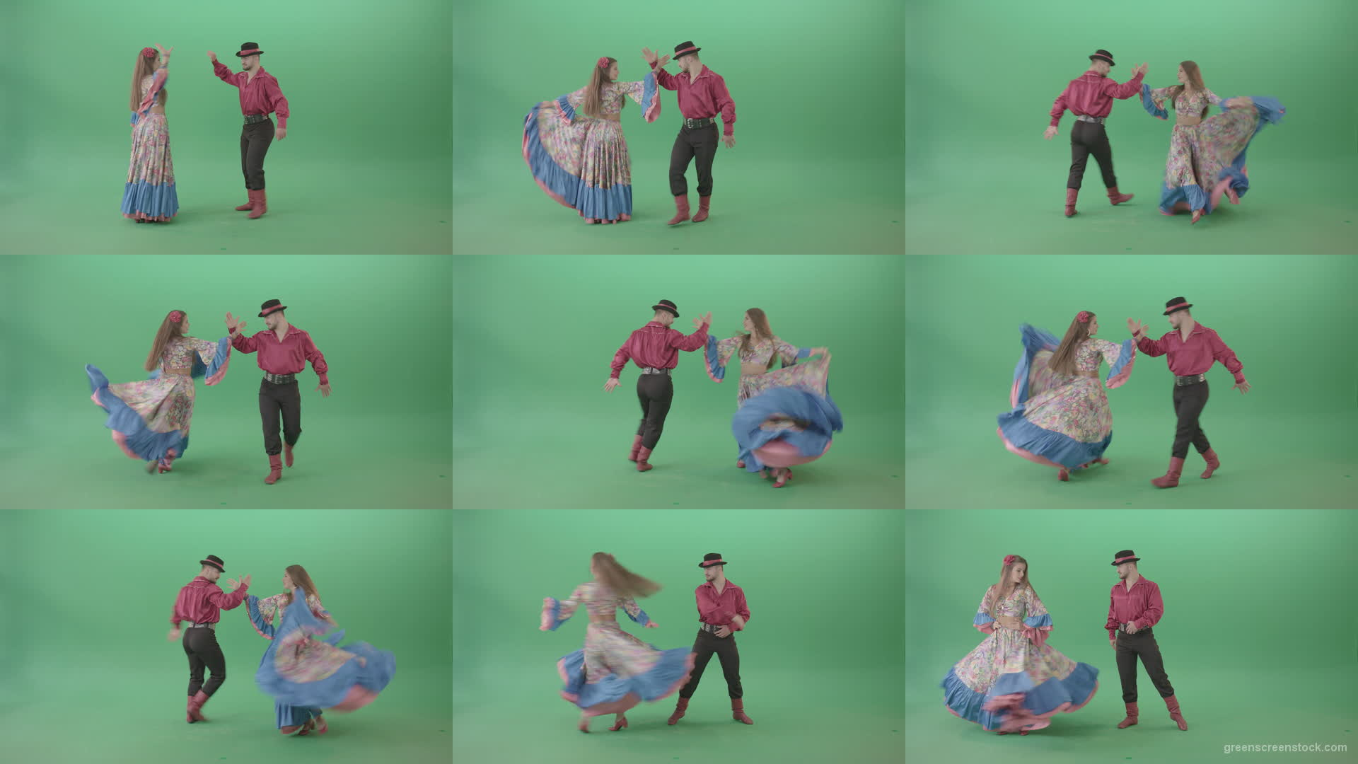 Folk-national-romania-dance-by-gypsy-tzigane-couple-isolated-on-green-screen-4K-video-footage-1920 Green Screen Stock
