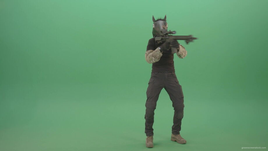 vj video background Front-view-Army-Man-in-horse-mask-shooting-from-Machine-Gun-isolated-on-Chromakey-Green-Screen-4K-Video-Footage-1920_003