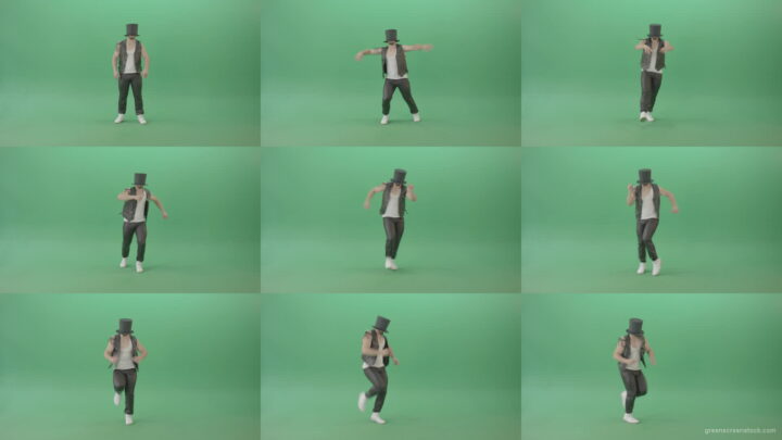 Funny-Man-in-Cylinder-Hat-and-black-fetish-costume-dancing-and-jumping-over-Green-Screen-4K-Video-Footage-1920 Green Screen Stock
