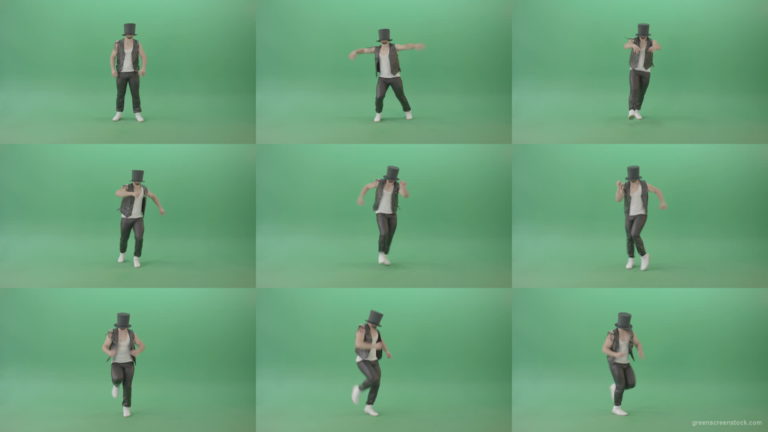 Funny-Man-in-Cylinder-Hat-and-black-fetish-costume-dancing-and-jumping-over-Green-Screen-4K-Video-Footage-1920 Green Screen Stock