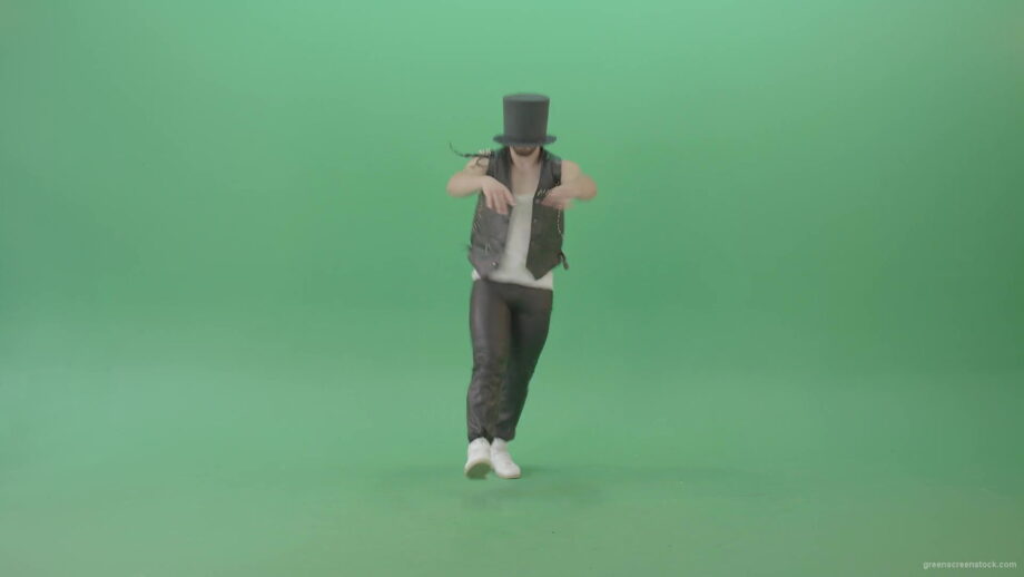 vj video background Funny-Man-in-Cylinder-Hat-and-black-fetish-costume-dancing-and-jumping-over-Green-Screen-4K-Video-Footage-1920_003