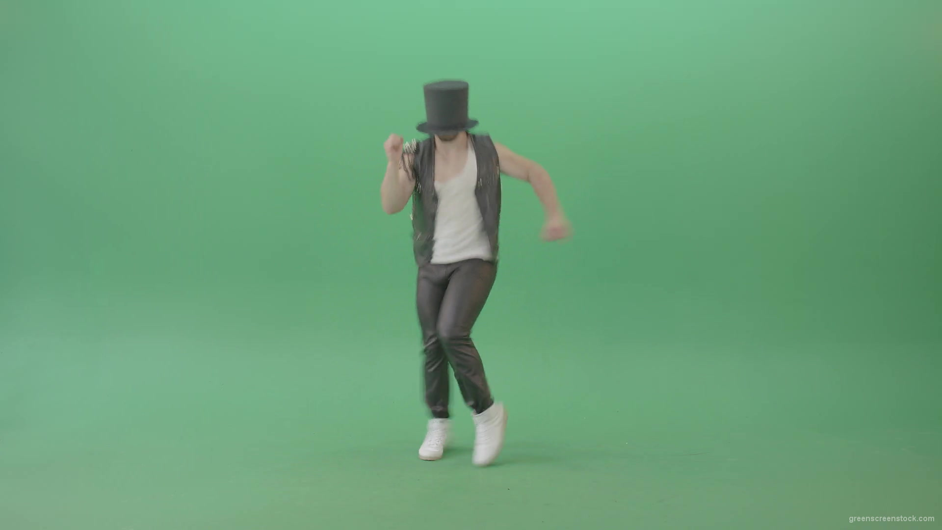Funny-Man-in-Cylinder-Hat-and-black-fetish-costume-dancing-and-jumping-over-Green-Screen-4K-Video-Footage-1920_006 Green Screen Stock