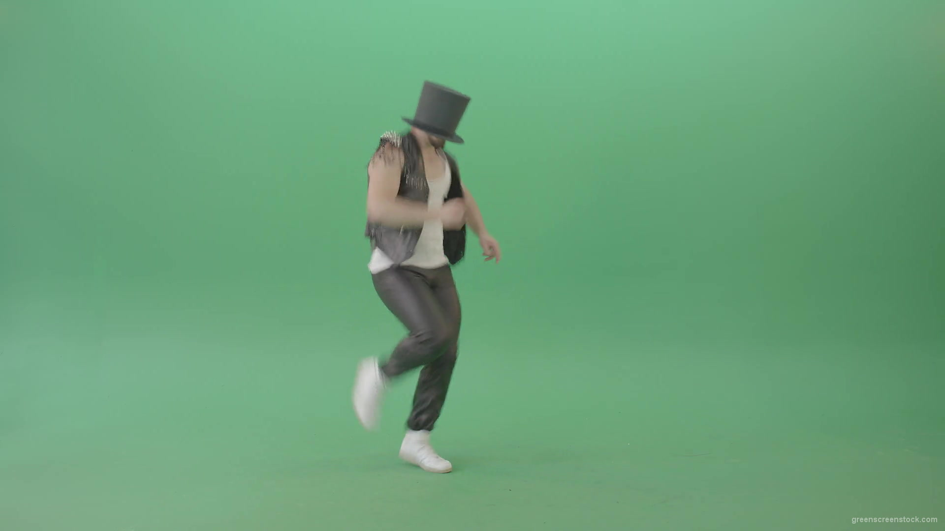 Funny-Man-in-Cylinder-Hat-and-black-fetish-costume-dancing-and-jumping-over-Green-Screen-4K-Video-Footage-1920_008 Green Screen Stock
