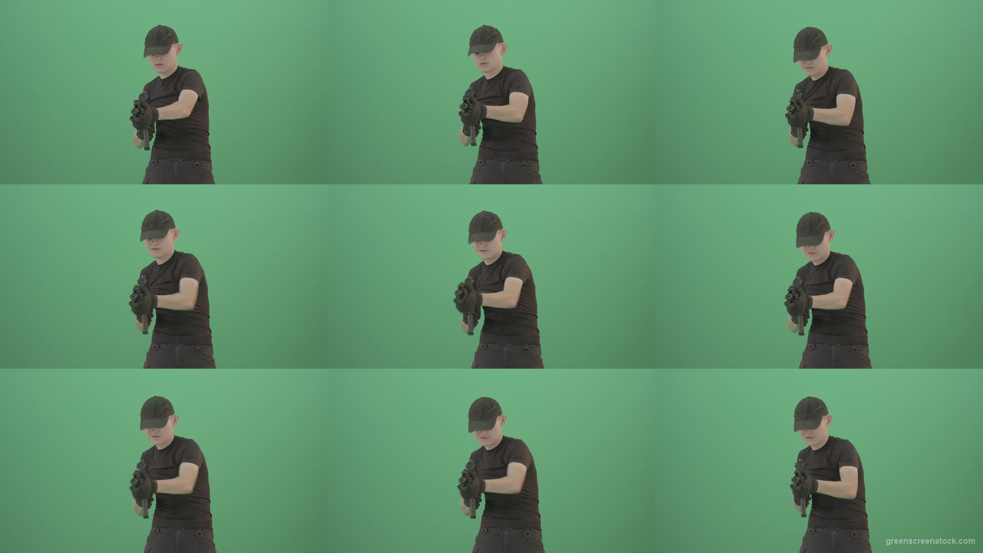 Funny-Small-boy-terrorist-shooting-enemies-from-machine-gun-isolated-on-green-screen-4K-Video-Footage-1920 Green Screen Stock