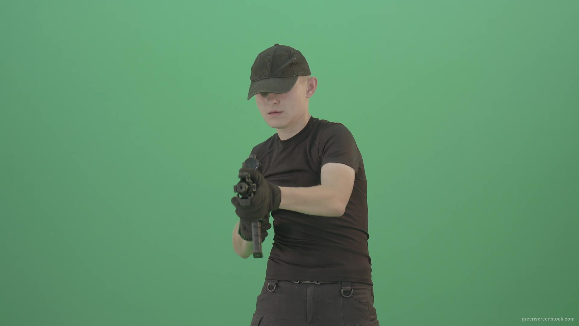 Funny-Small-boy-terrorist-shooting-enemies-from-machine-gun-isolated-on-green-screen-4K-Video-Footage-1920_002 Green Screen Stock